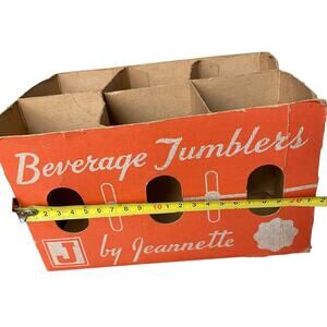 Vintage Jeannette Davy Crockett? Beverage Tumblers Box Carrier 6 Pack Slots FLAW